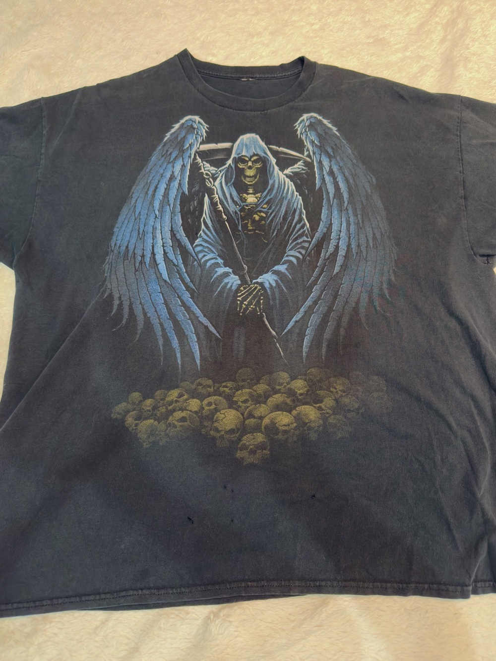 Gildan Black Tee with Blue Winged Reaper Graphic